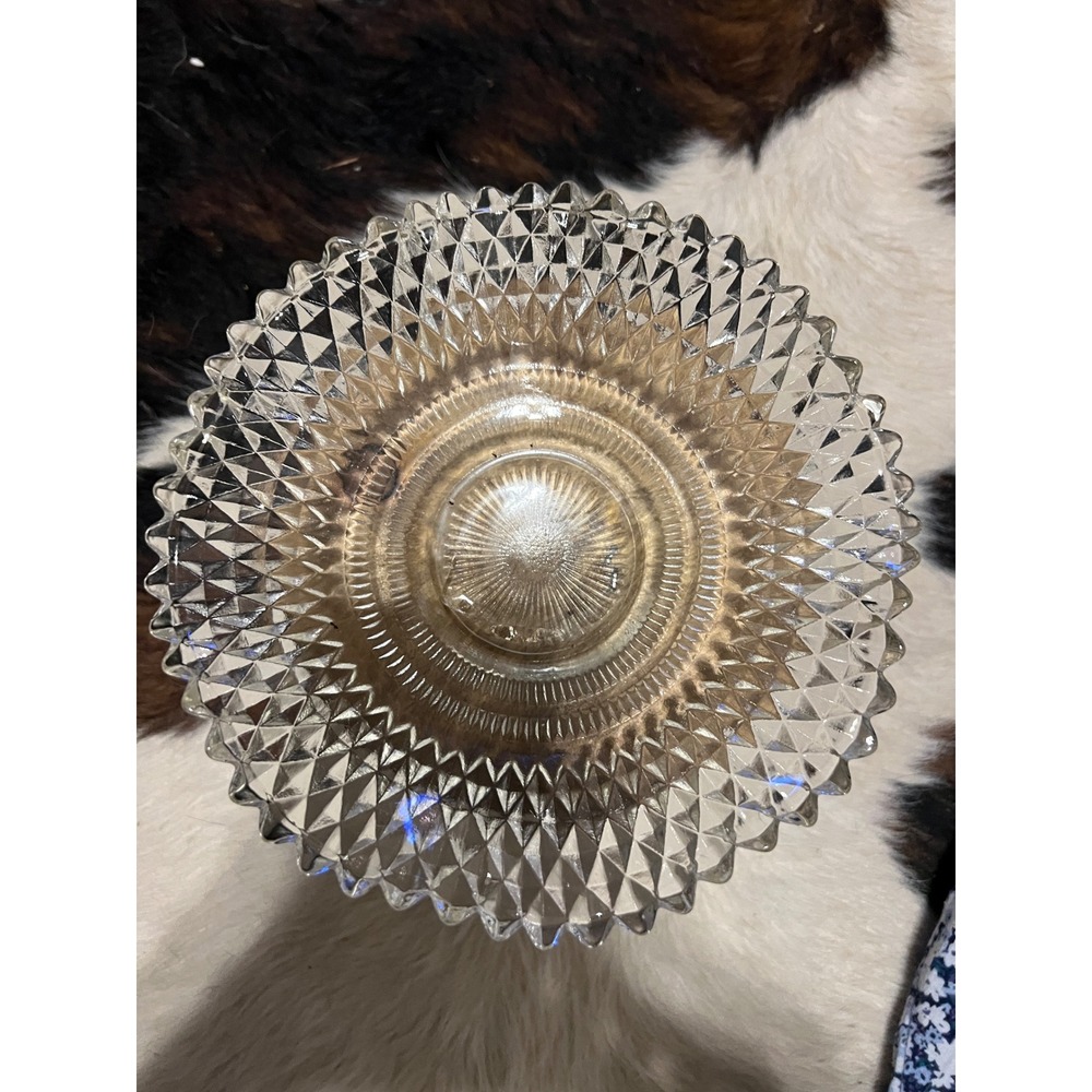 Vintage Clear Pressed Glass Candy Dish Diamond Point Scalloped Edge Nut Bowl